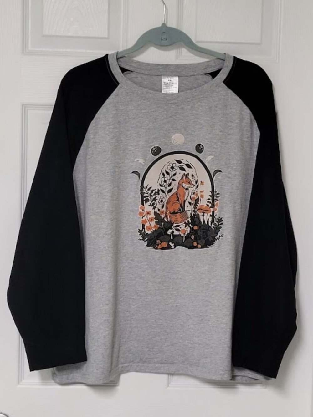 4XL Fox Moon Phase t-shirt Woodland Cottage Raglan Long Sleeve Top-Cotton 4Xplus